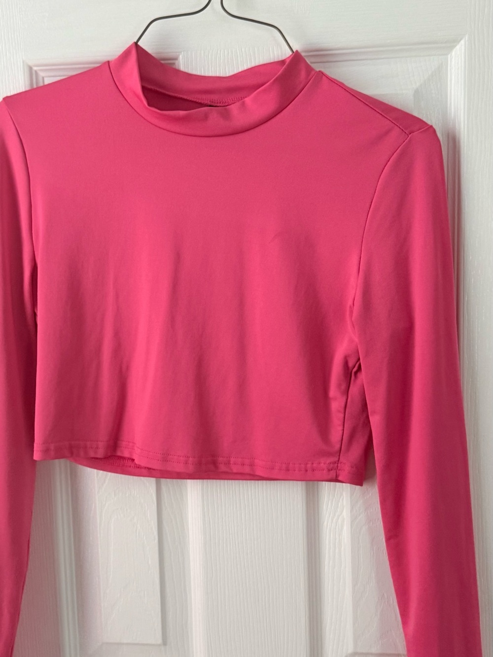 SHEIN Hot Pink Cropped Mock Neck Long Sleeve Top